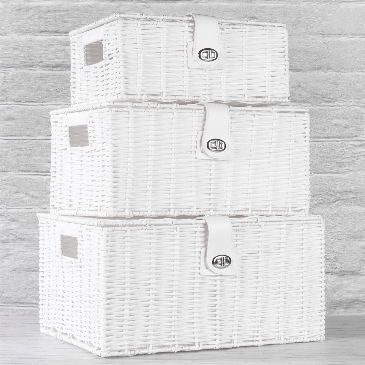 Resin Woven Storage Baskets, Set of 3, White