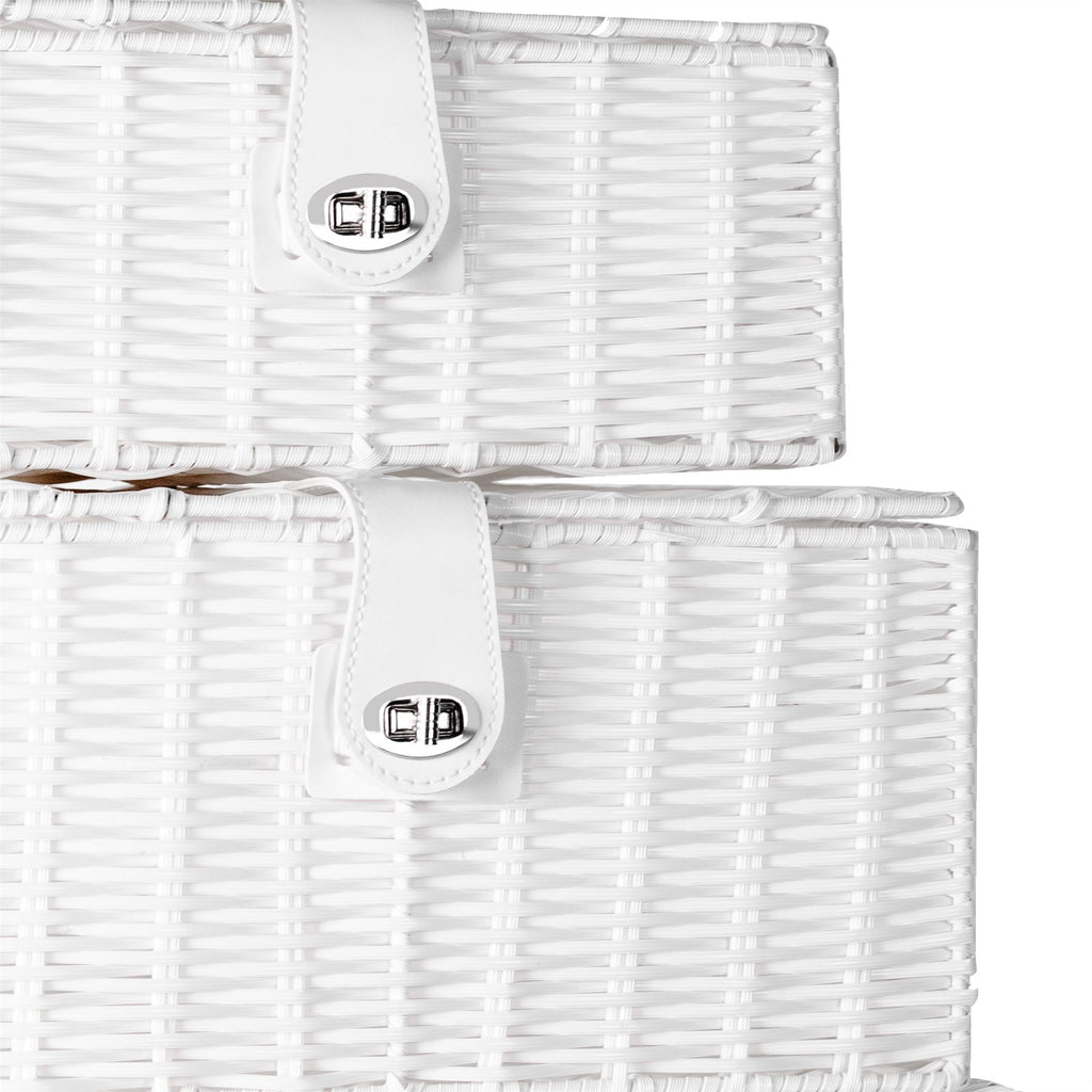 Resin Woven Storage Baskets, Set of 3, White