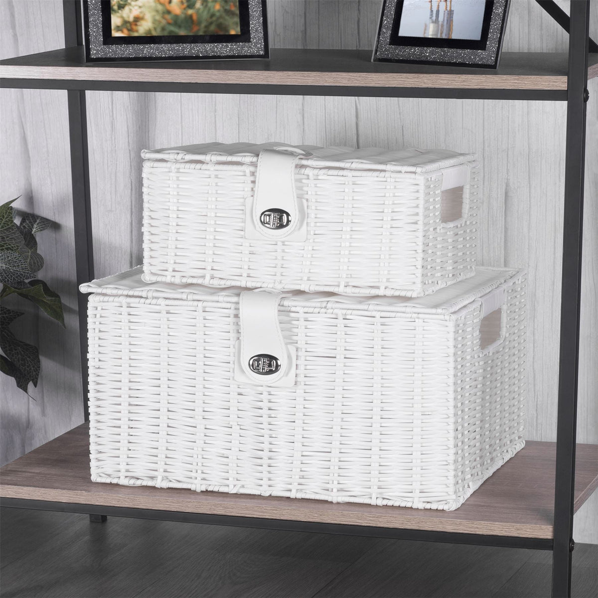 Resin Woven Storage Baskets, Set of 3, White