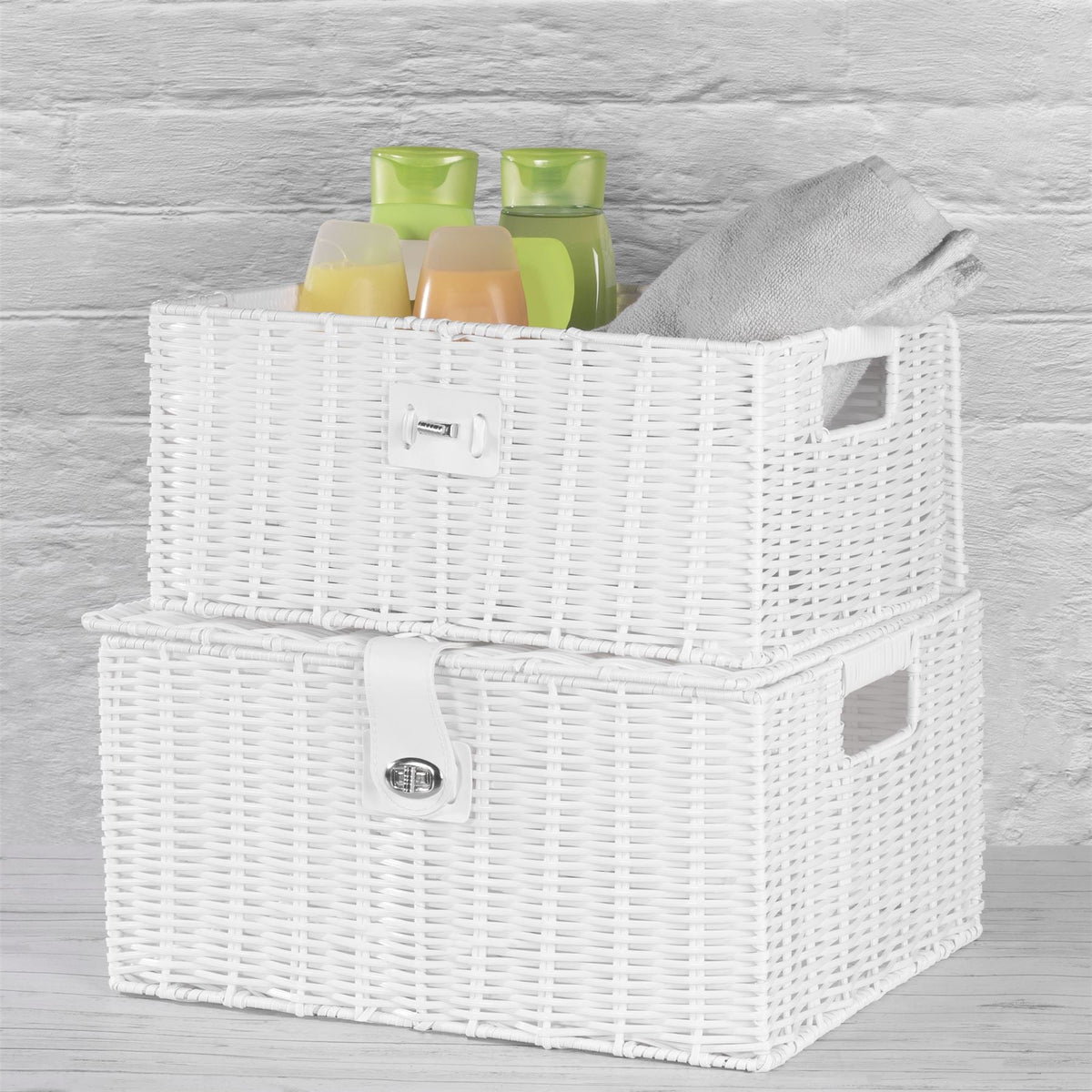 Resin Woven Storage Baskets, Set of 3, White