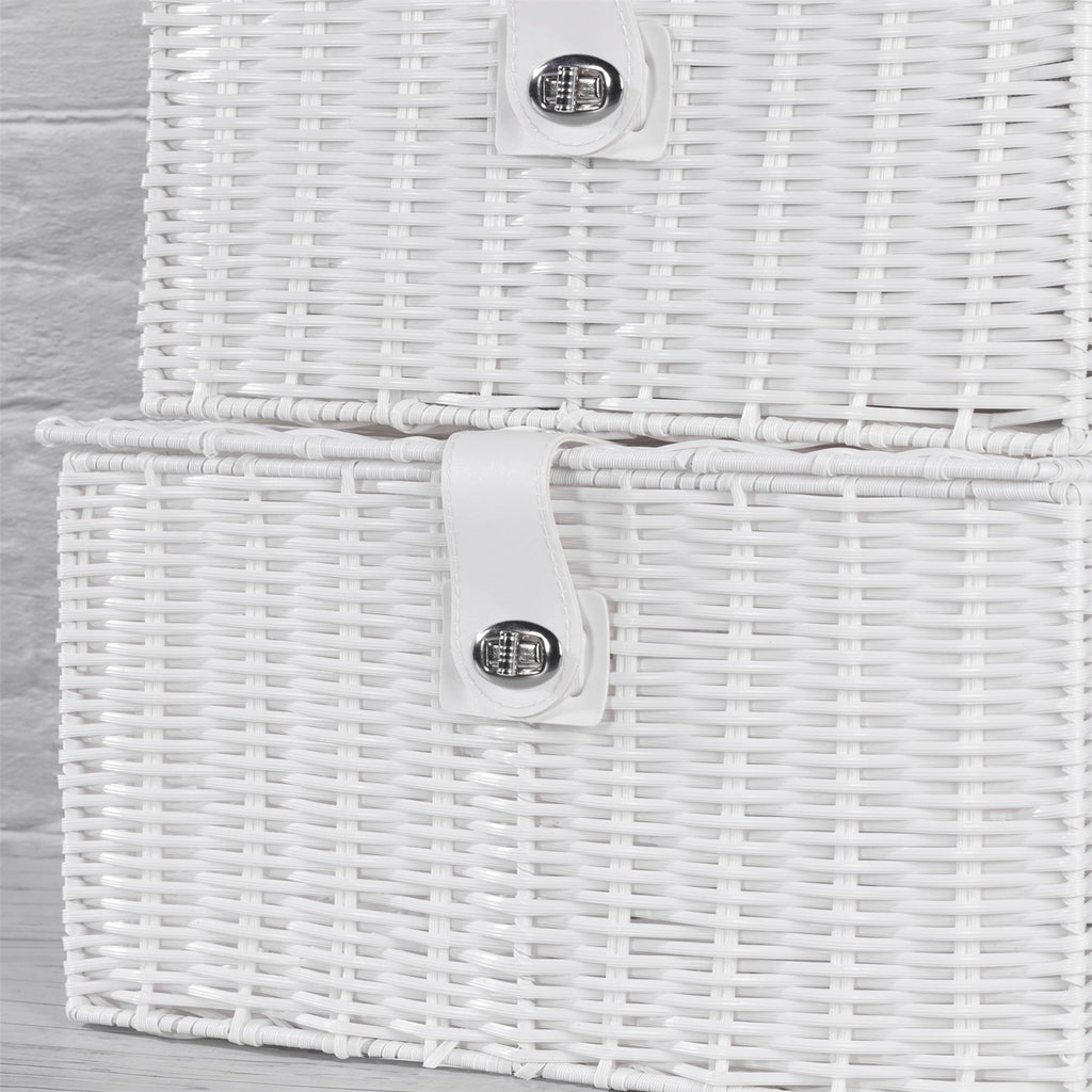 Resin Woven Storage Baskets, Set of 3, White
