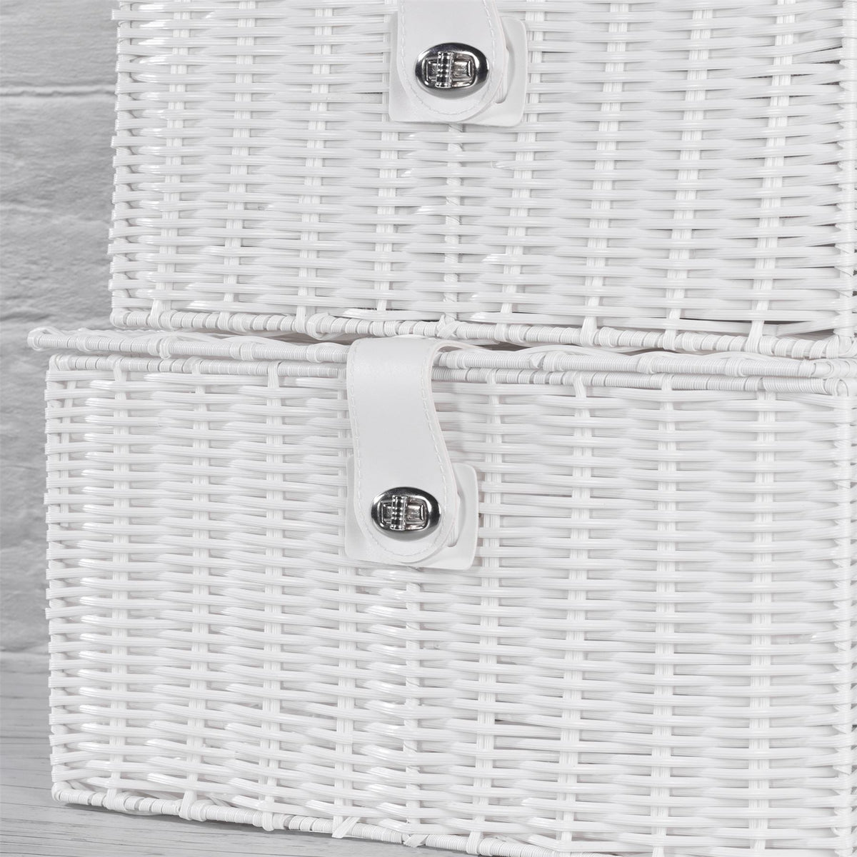 Resin Woven Storage Baskets, Set of 3, White