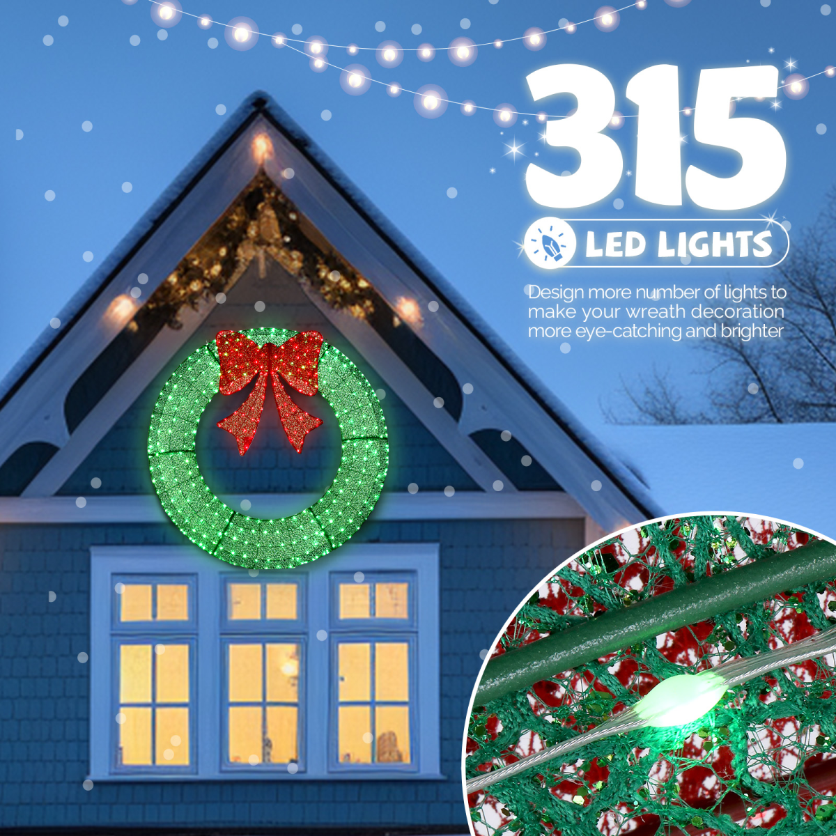 Giant Pre-Lit Outdoor Christmas Wreath, 120cm