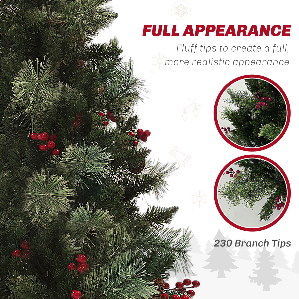 Pre-Lit Christmas Tree with Berries and Pine Cones, 4ft