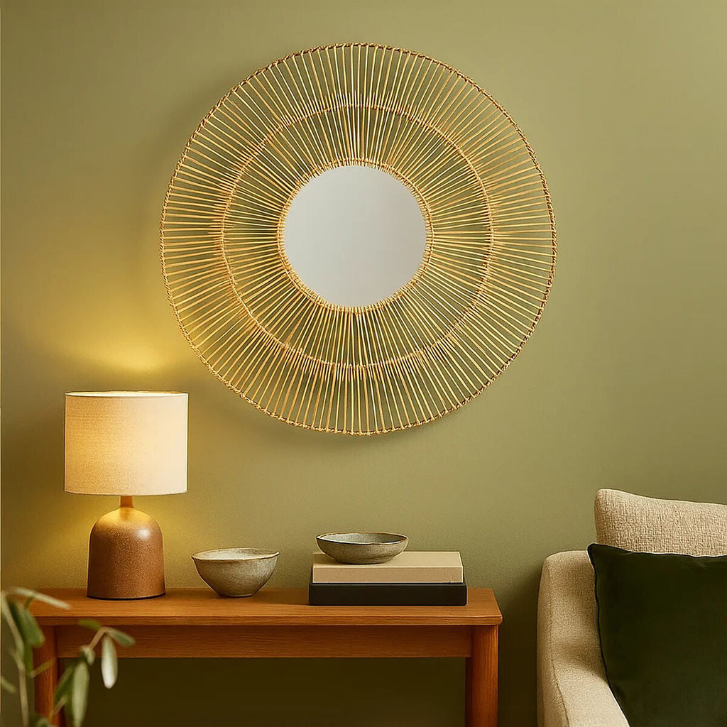 Natural Rattan Sunburst Wall Mirror