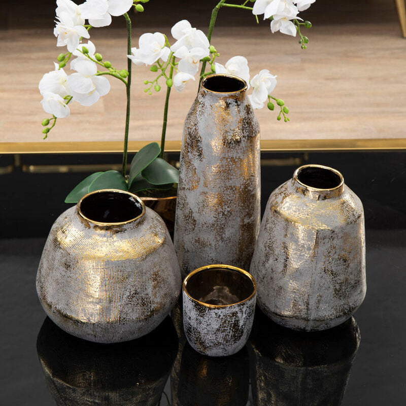 Large Grey and Gold Ceramic Vase