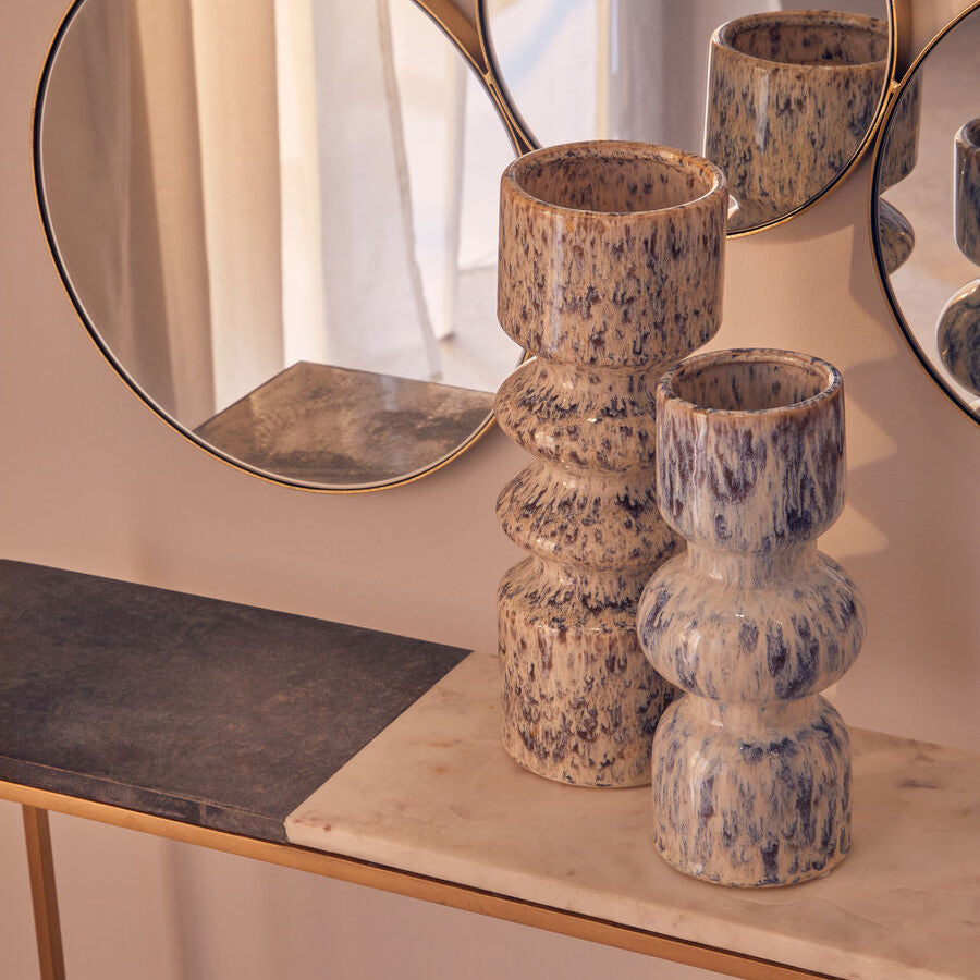 Large Beige Speckled Stoneware Vase