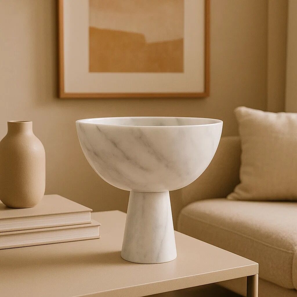 Large White Marble Pedestal Decorative Bowl