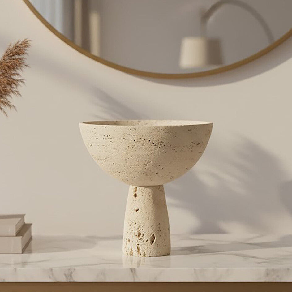Travertine Pedestal Decorative Bowl