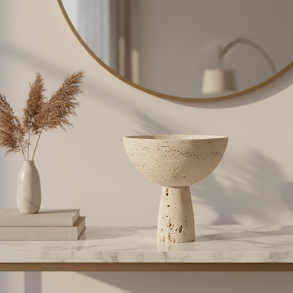 Travertine Pedestal Decorative Bowl