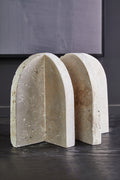 Travertine Arched Bookends, Set of 2