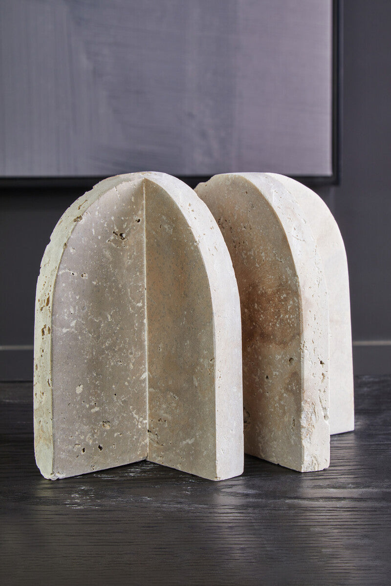 Travertine Arched Bookends, Set of 2