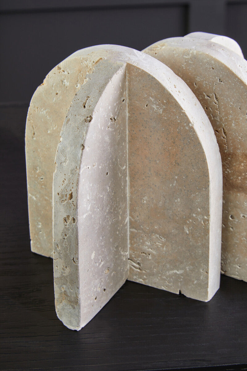 Travertine Arched Bookends, Set of 2