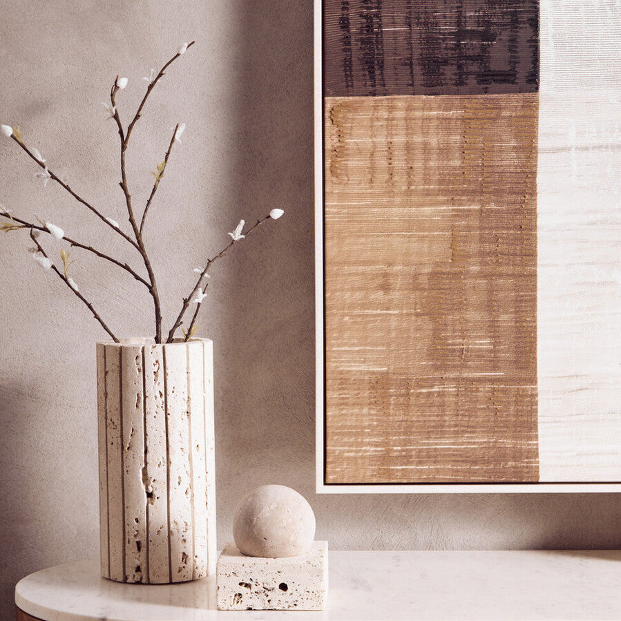Travertine Ribbed Vase