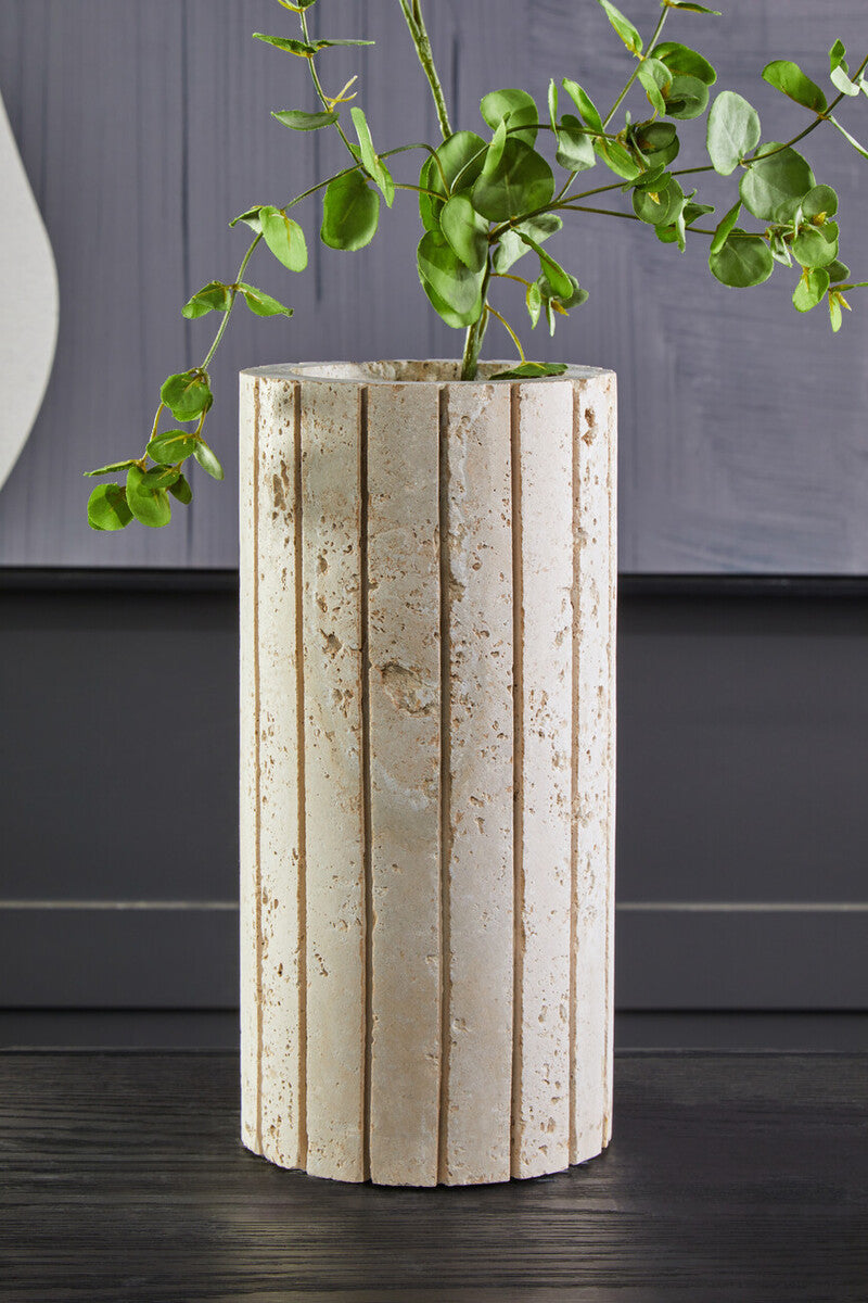 Travertine Ribbed Vase