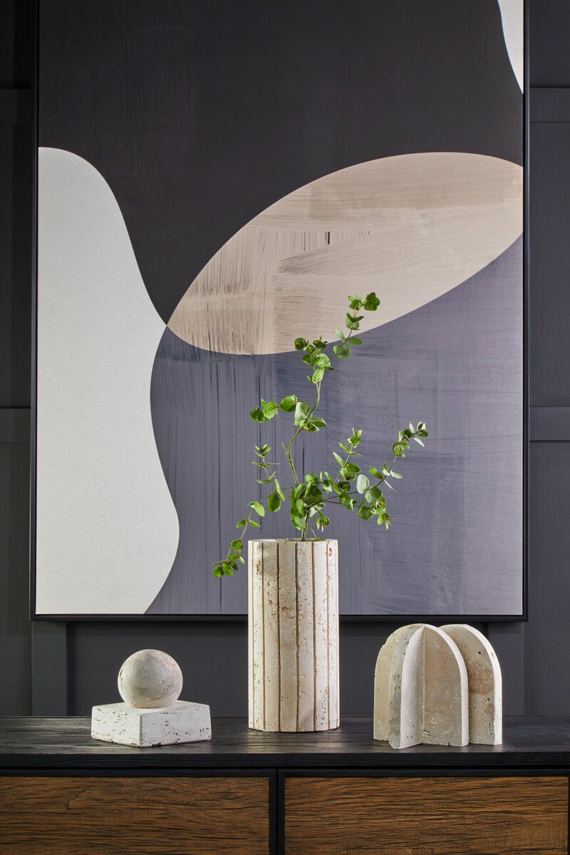 Travertine Ribbed Vase
