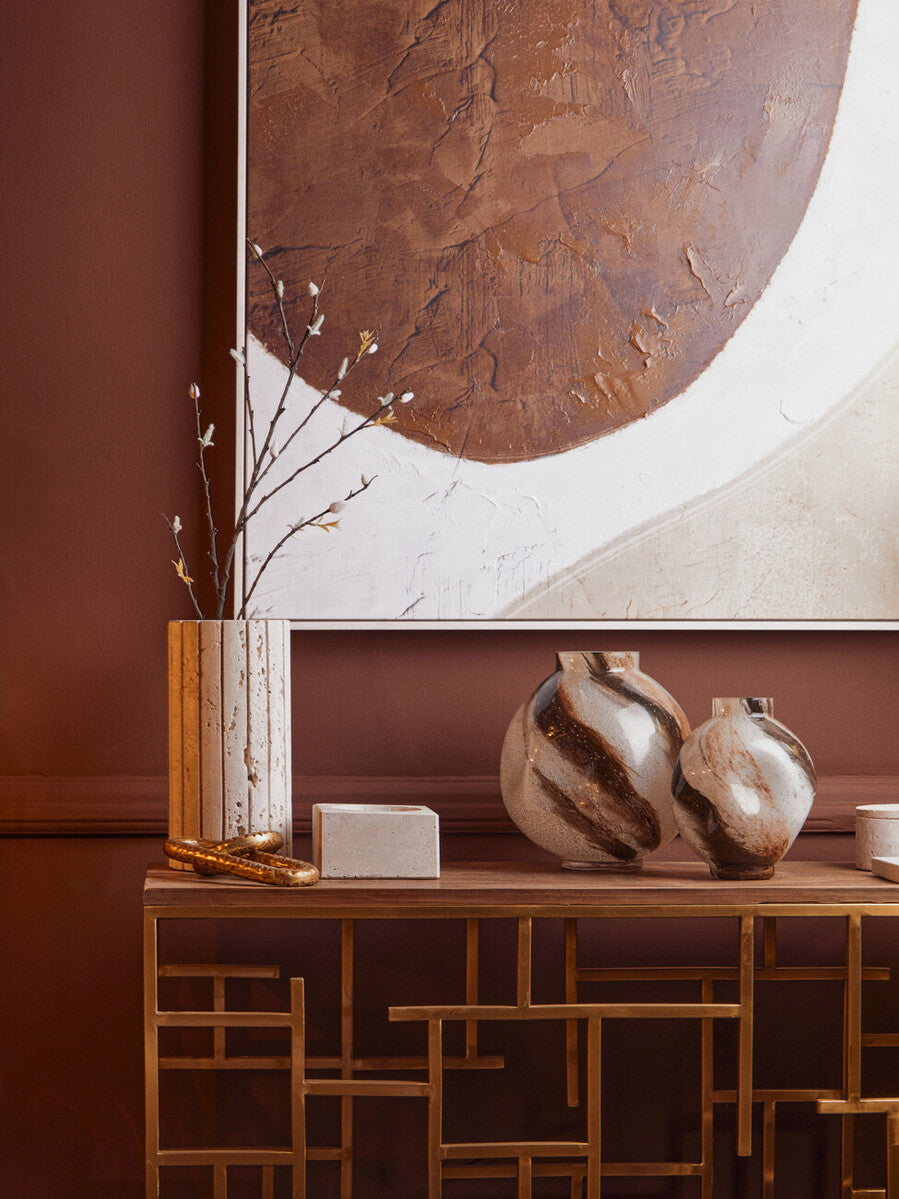Travertine Ribbed Vase
