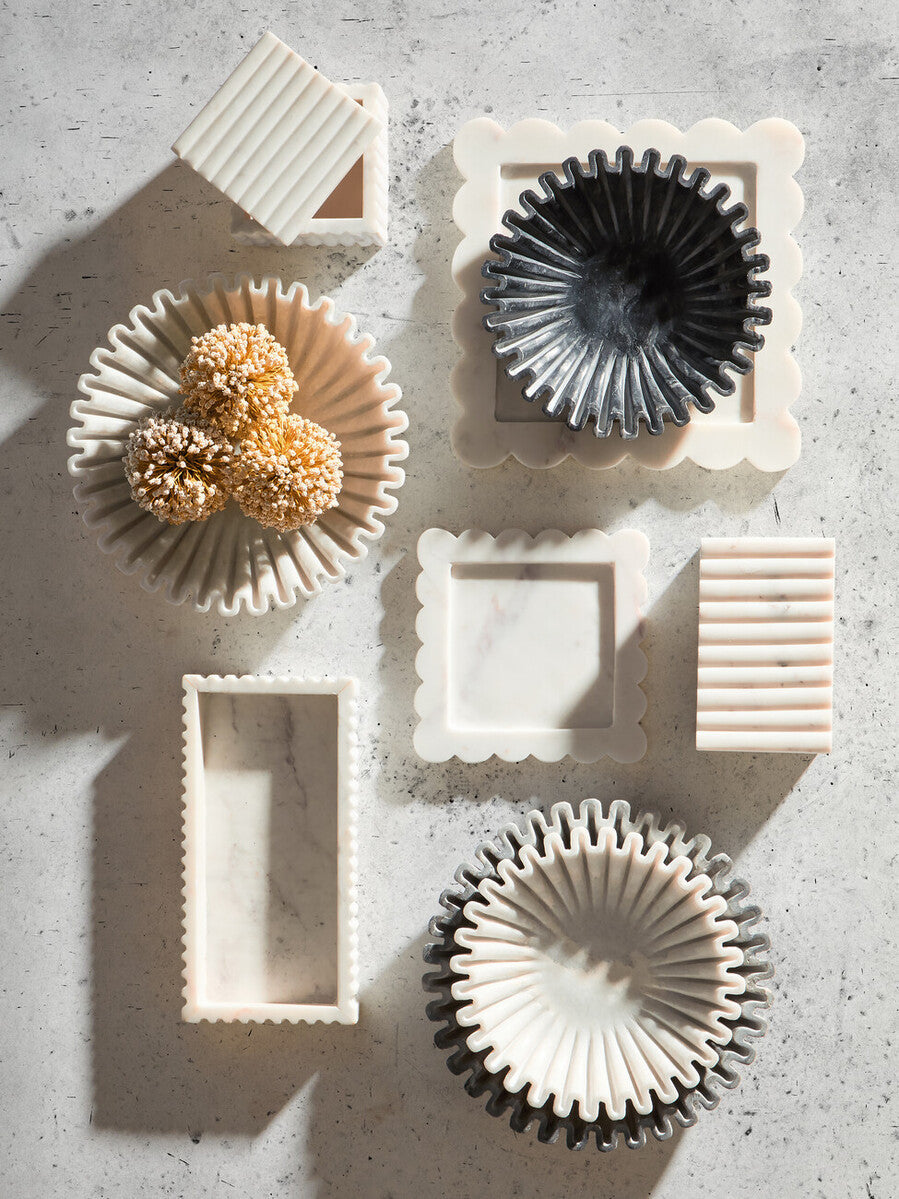 White Fluted Marble Decorative Bowl