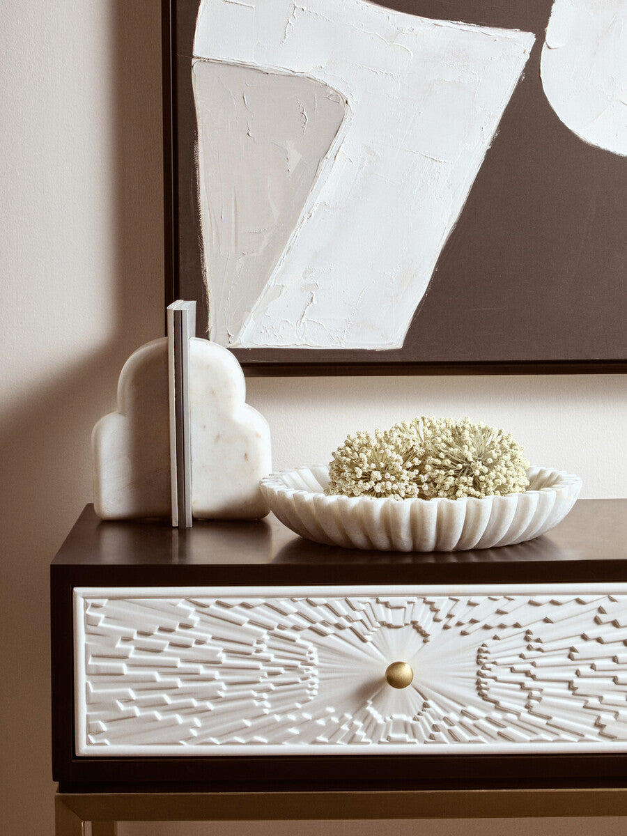 White Fluted Marble Decorative Bowl