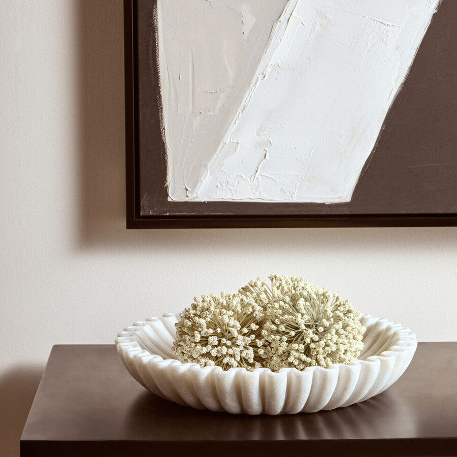 White Fluted Marble Decorative Bowl