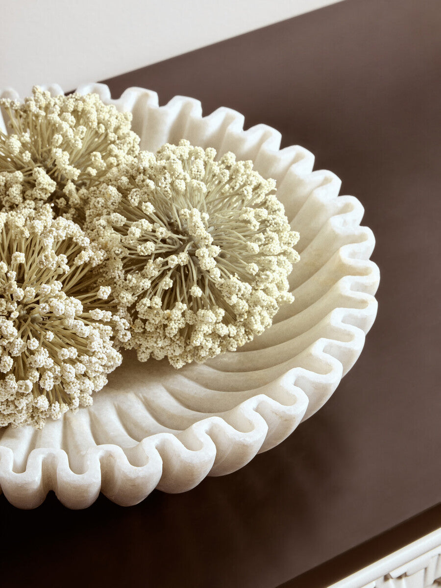 White Fluted Marble Decorative Bowl