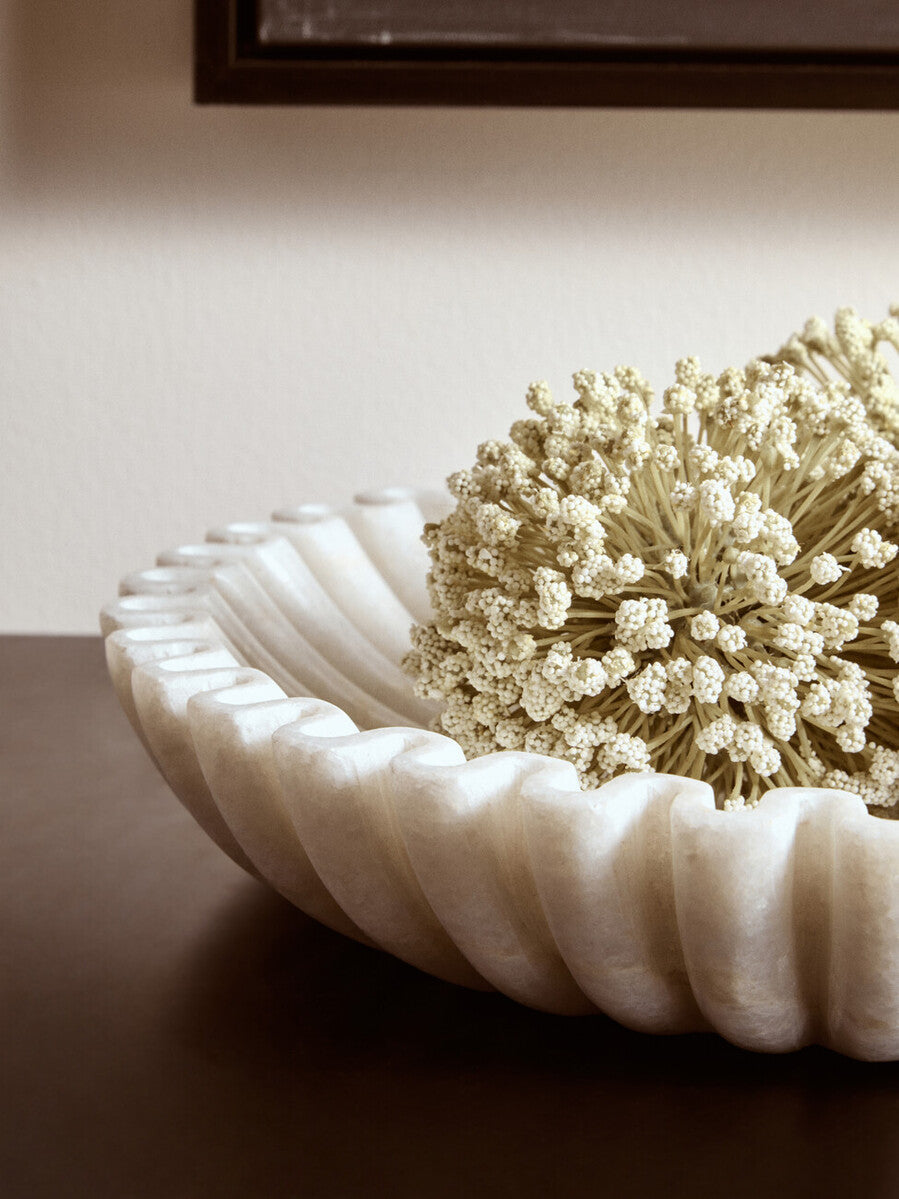 White Fluted Marble Decorative Bowl
