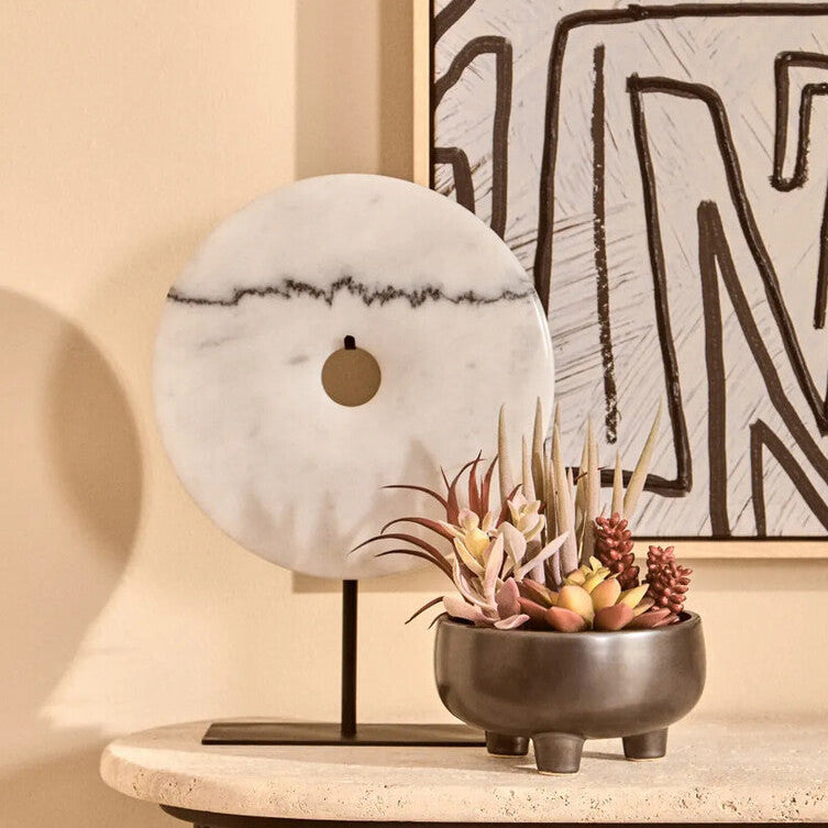 White Marble Disc Sculpture, 25cm
