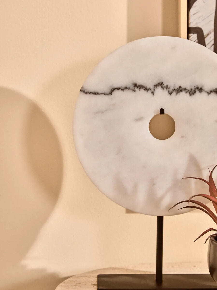 White Marble Disc Sculpture, 25cm