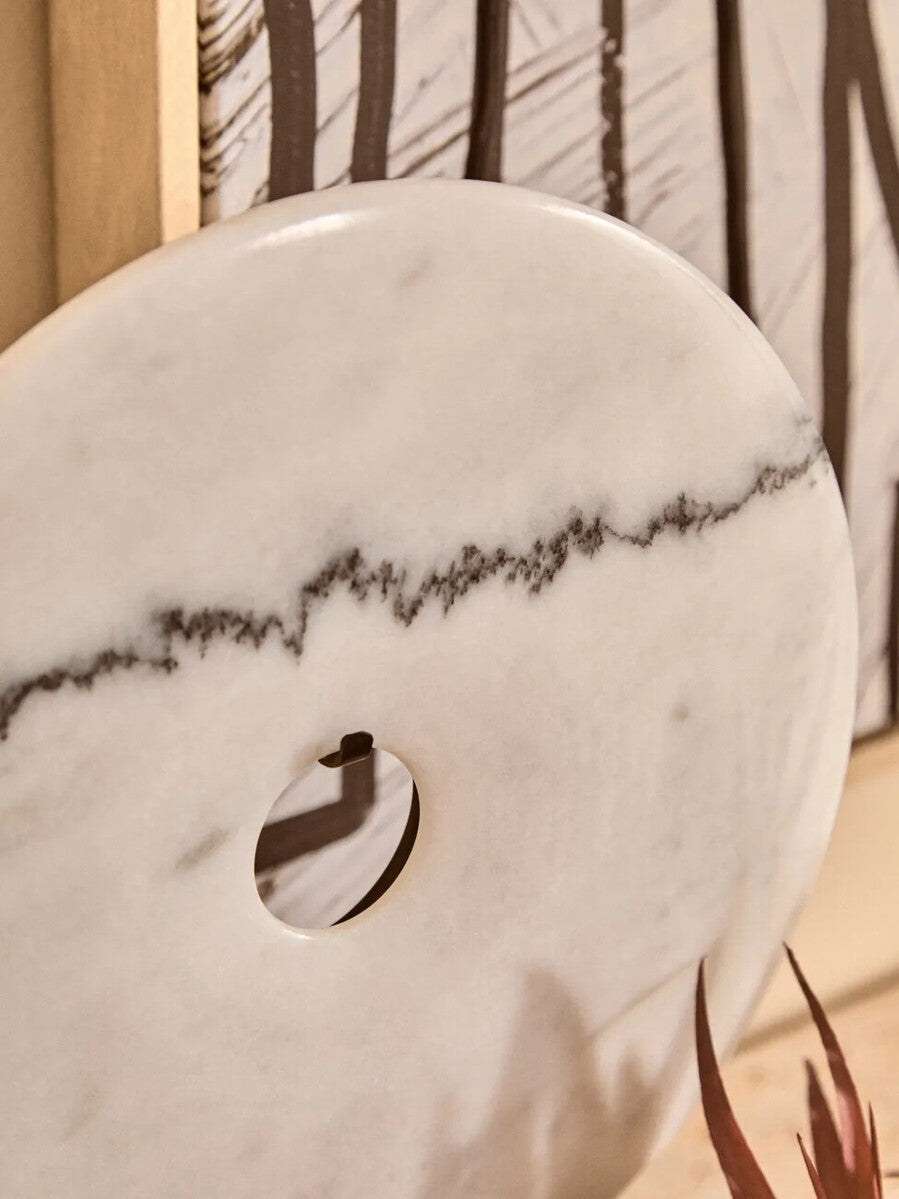 White Marble Disc Sculpture, 25cm