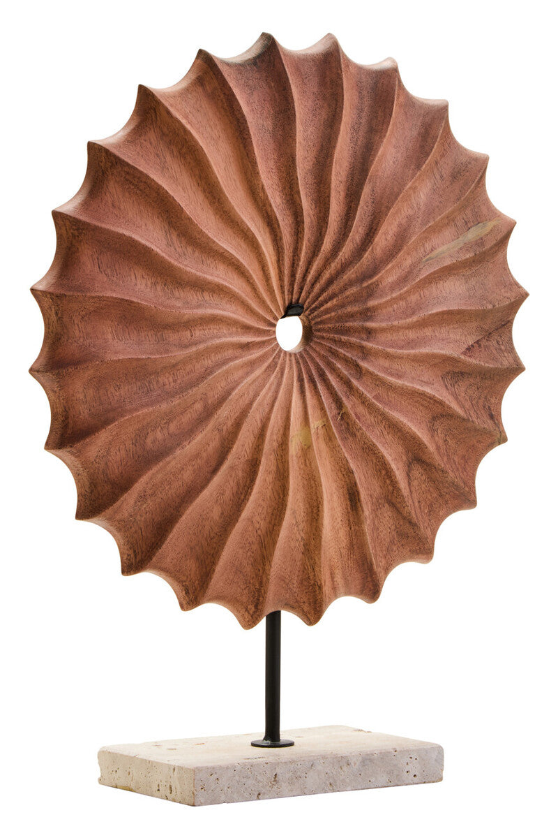Natural Wood Round Sculpture on Travertine Base