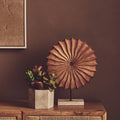 Natural Wood Round Sculpture on Travertine Base