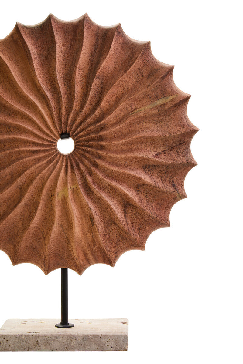 Natural Wood Round Sculpture on Travertine Base
