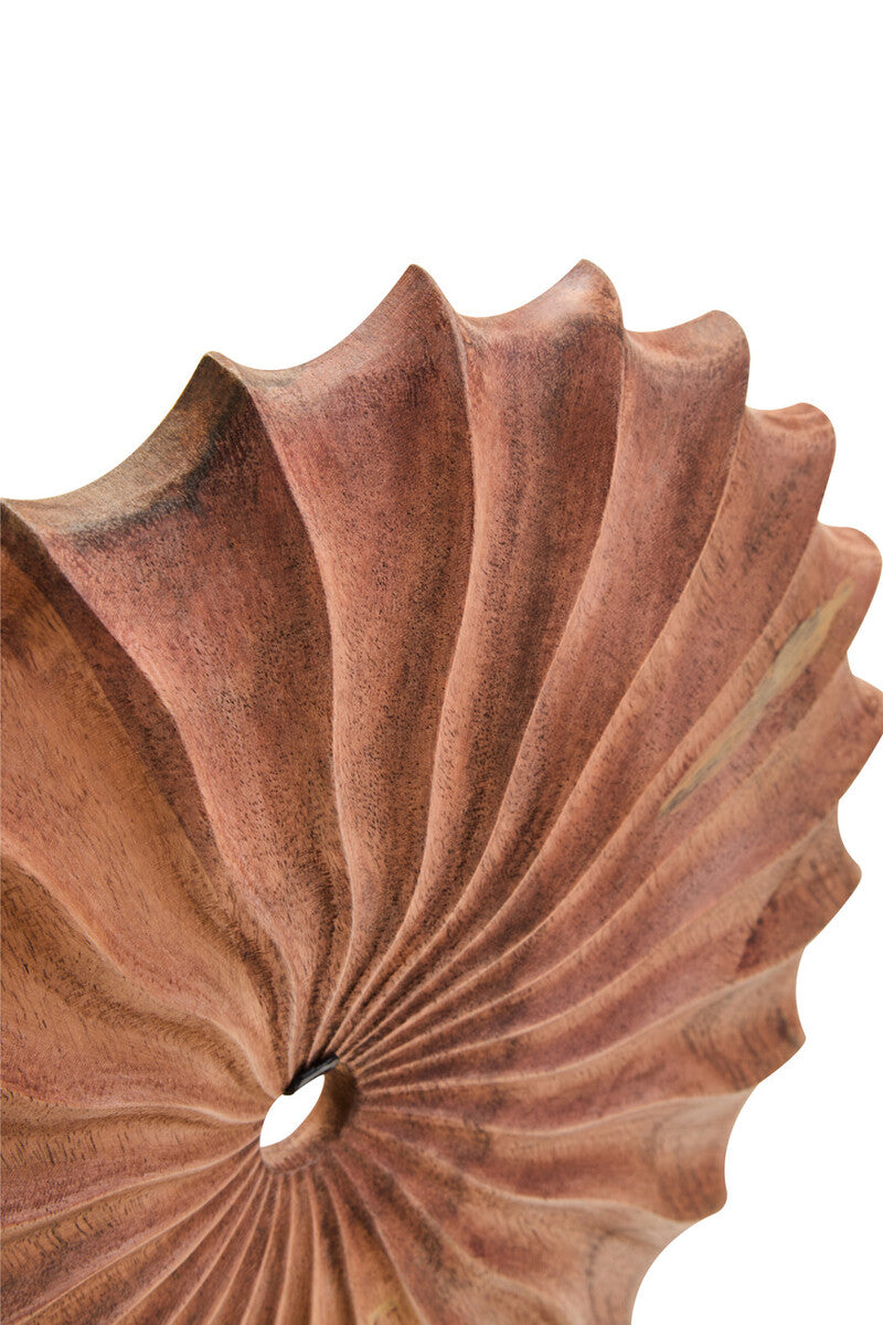 Natural Wood Round Sculpture on Travertine Base