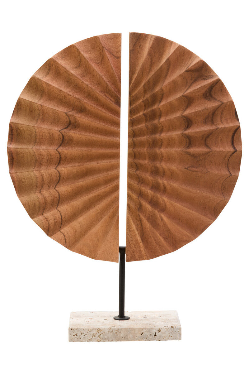 Natural Wood Sculpture on Travertine Base