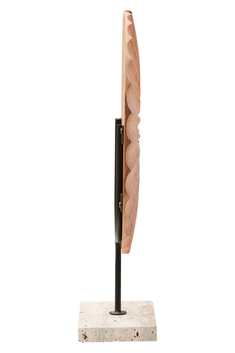 Natural Wood Sculpture on Travertine Base