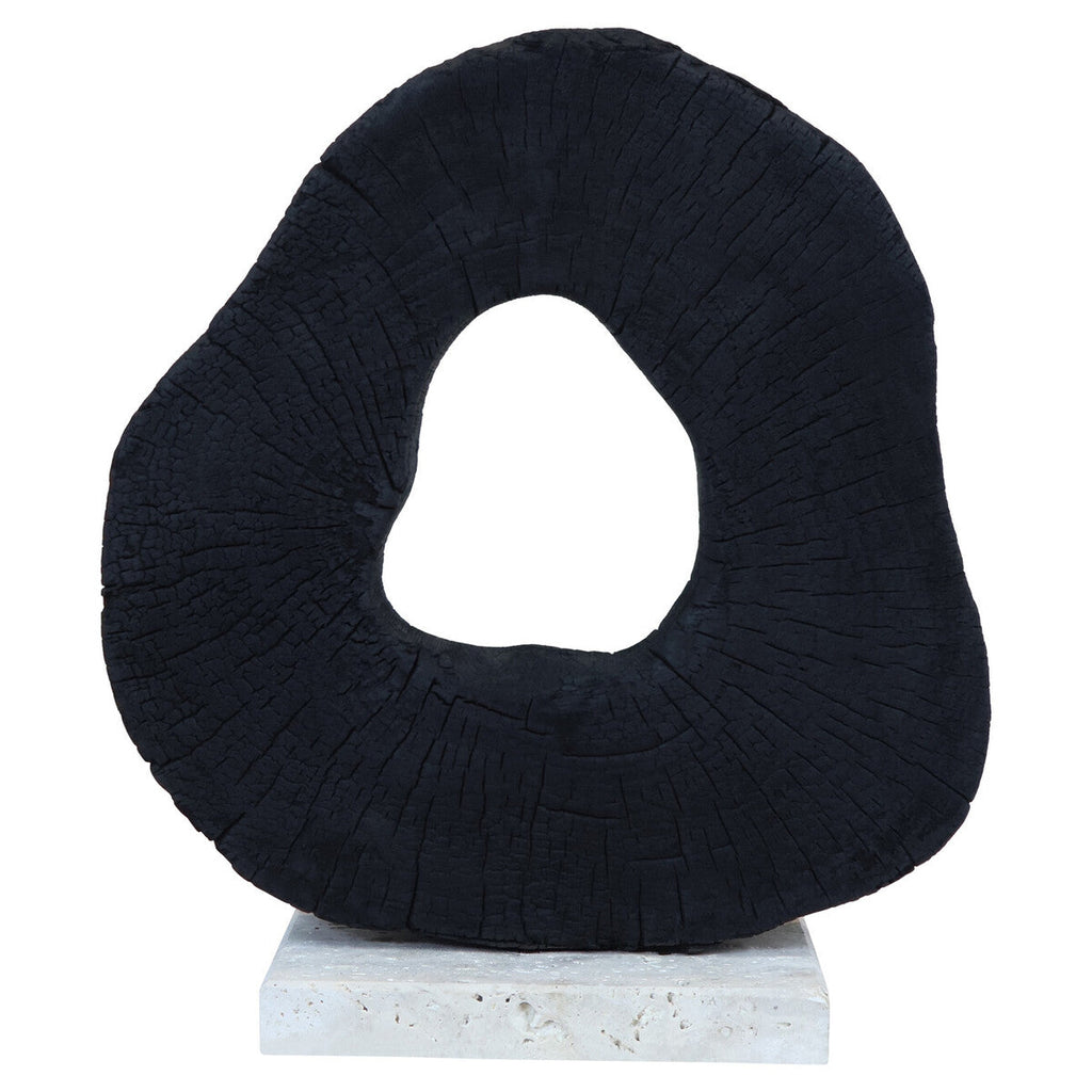 Black Mango Wood Sculpture on Travertine Base