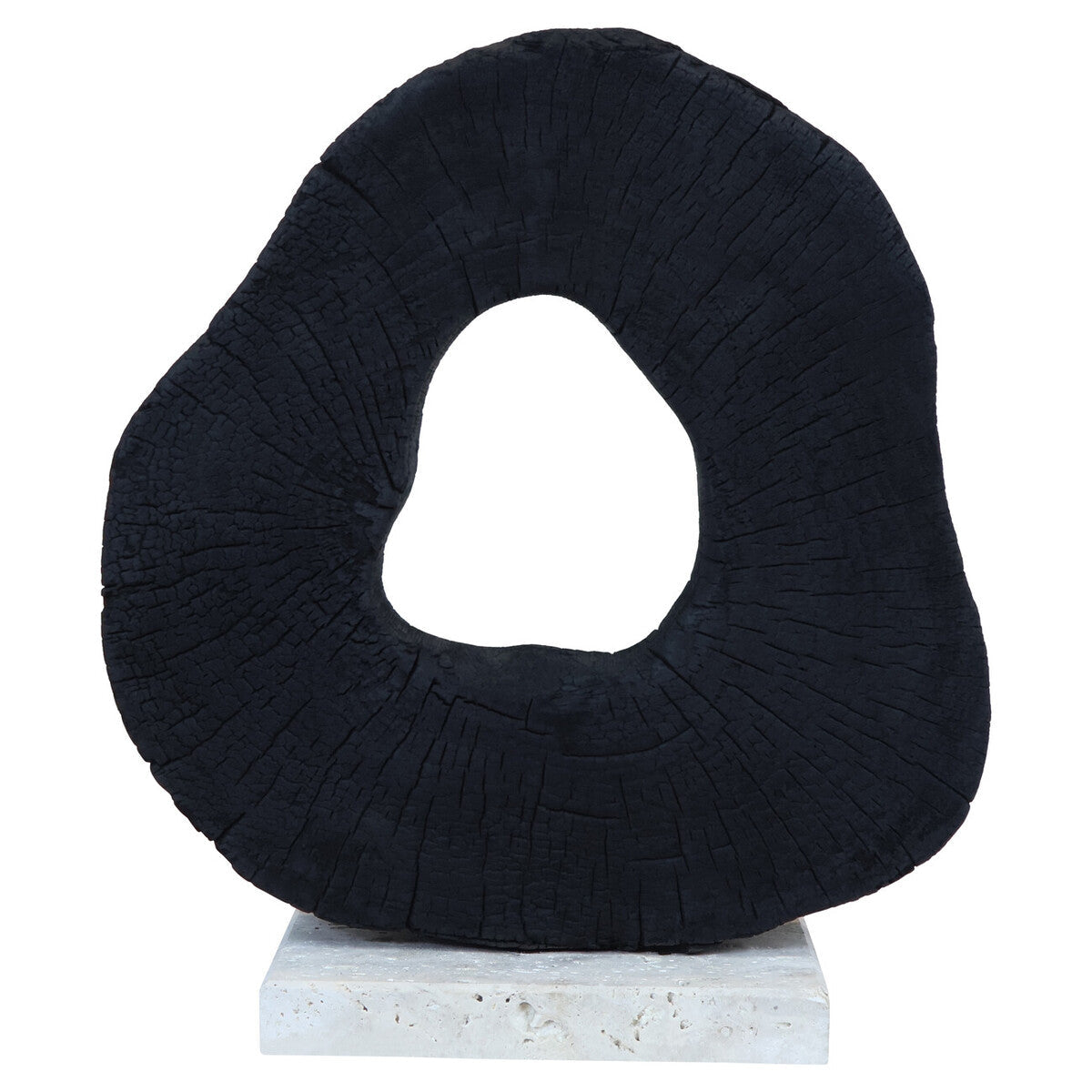 Black Mango Wood Sculpture on Travertine Base