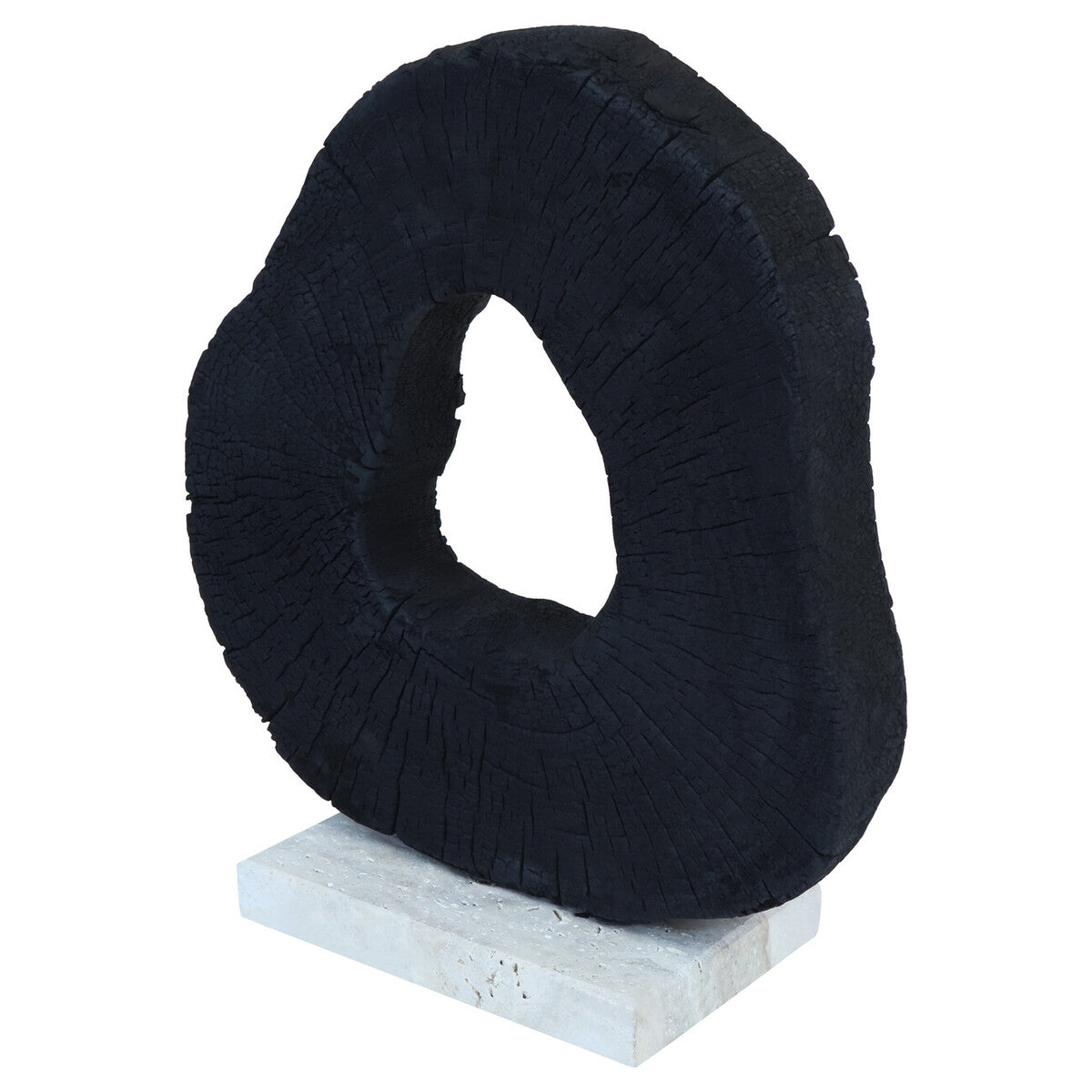 Black Mango Wood Sculpture on Travertine Base