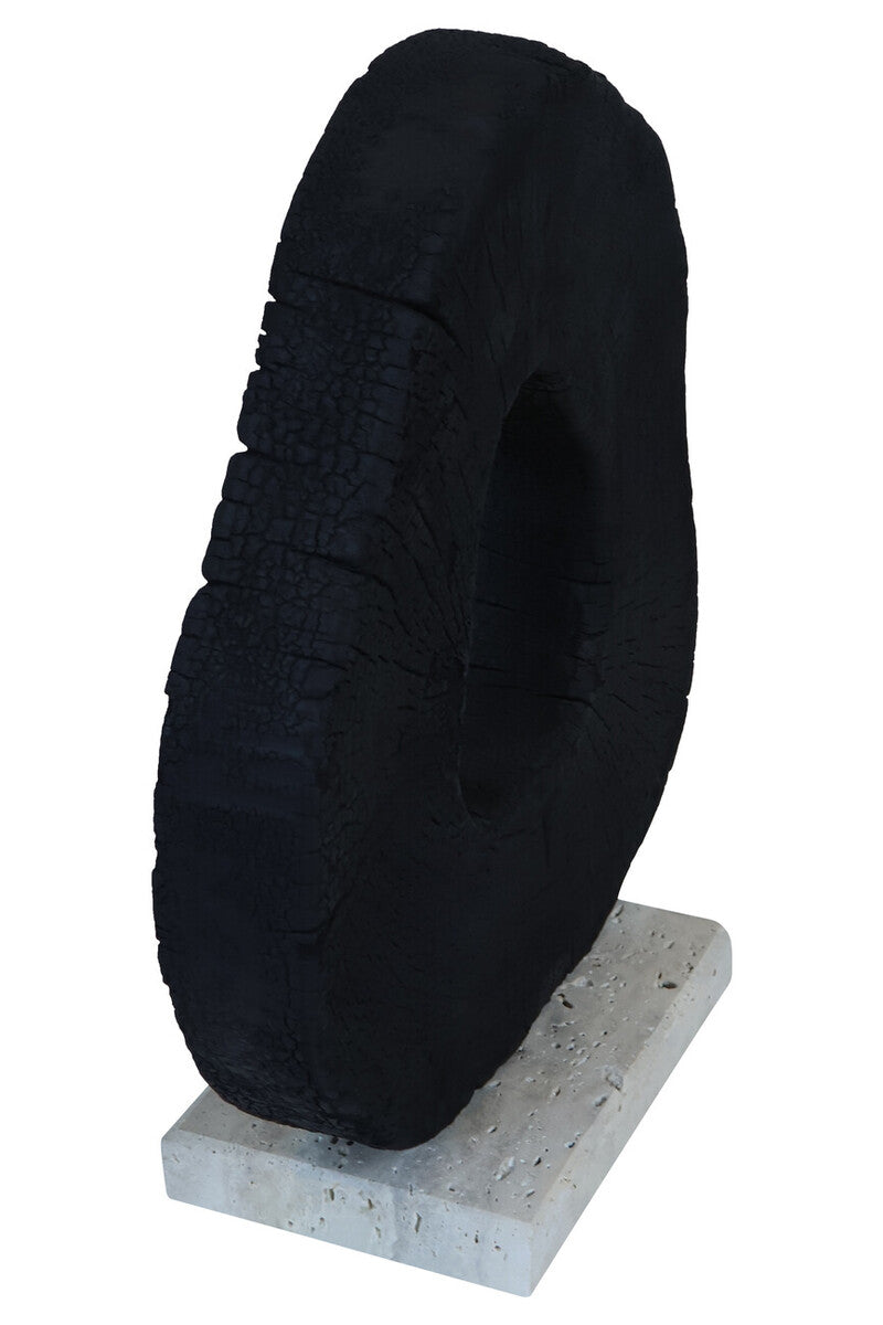 Black Mango Wood Sculpture on Travertine Base