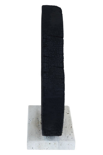 Black Mango Wood Sculpture on Travertine Base