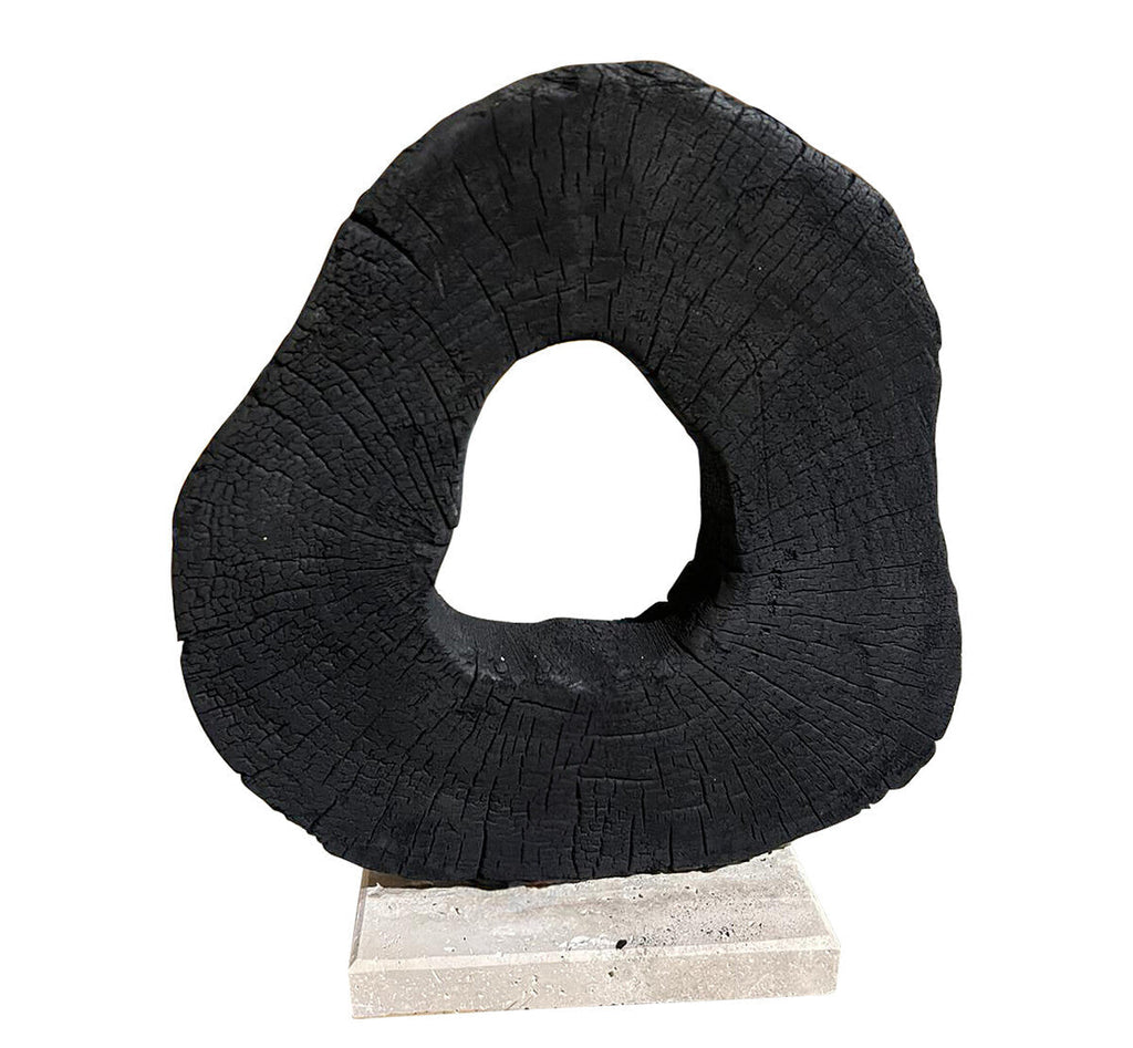 Black Mango Wood Sculpture on Travertine Base