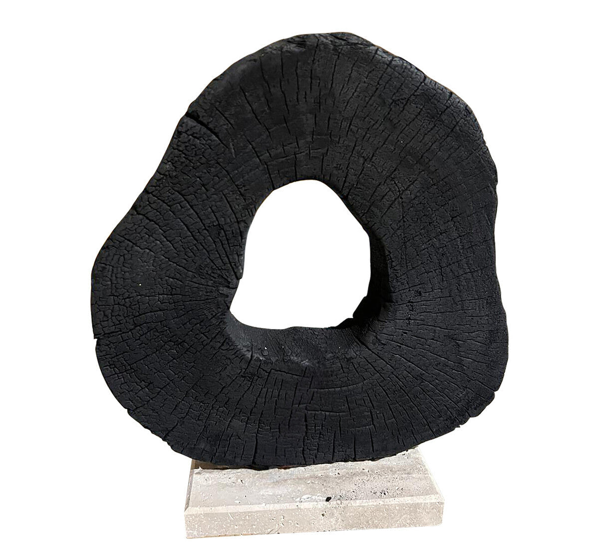 Black Mango Wood Sculpture on Travertine Base