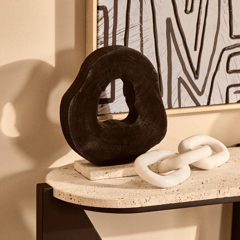 Black Mango Wood Sculpture on Travertine Base