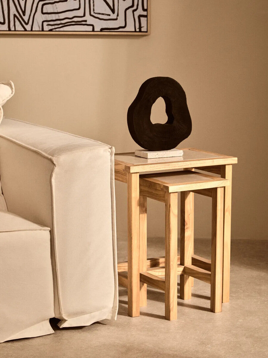 Black Mango Wood Sculpture on Travertine Base