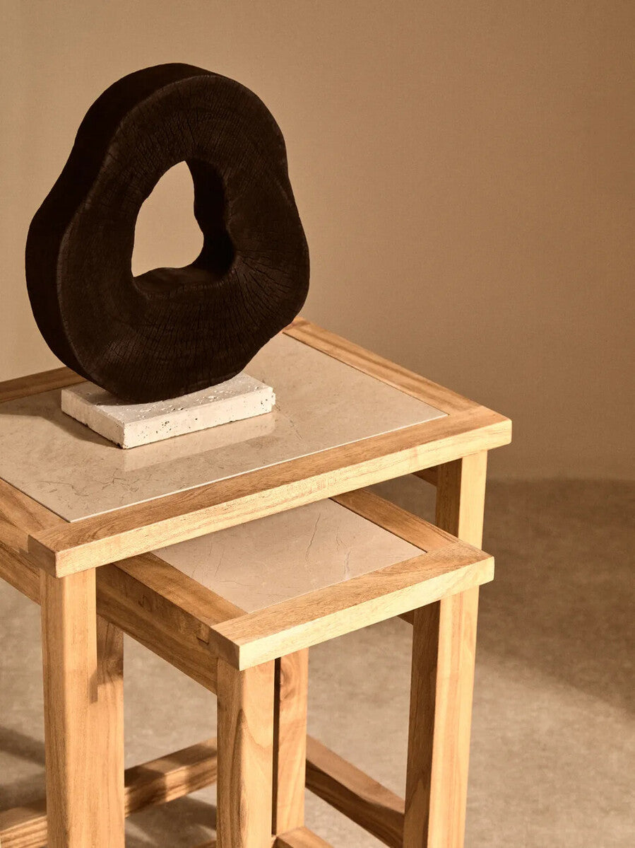 Black Mango Wood Sculpture on Travertine Base