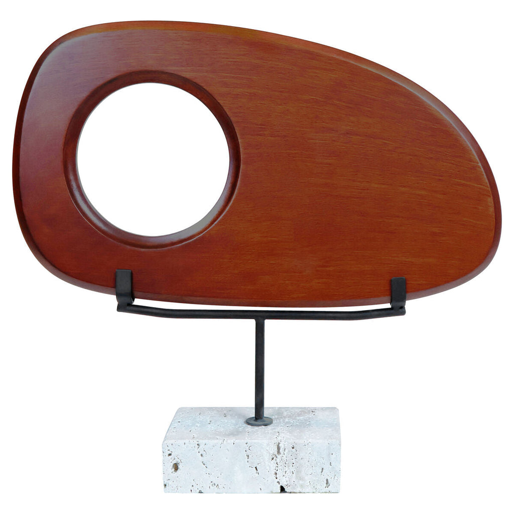 Natural Wood Horizontal Sculpture on Travertine Base