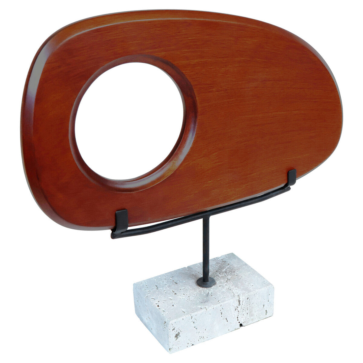 Natural Wood Horizontal Sculpture on Travertine Base