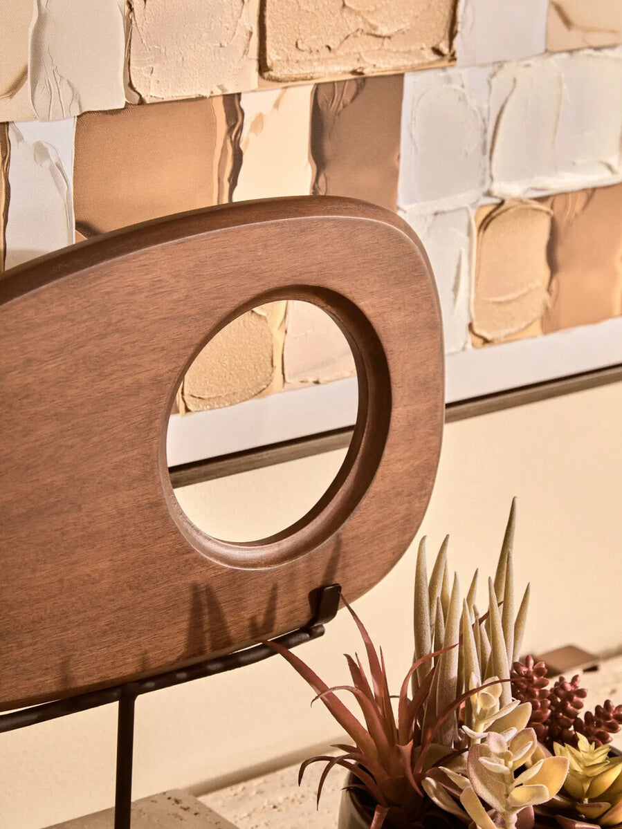 Natural Wood Horizontal Sculpture on Travertine Base