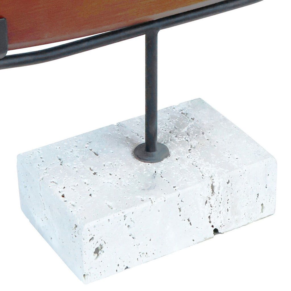 Natural Wood Horizontal Sculpture on Travertine Base