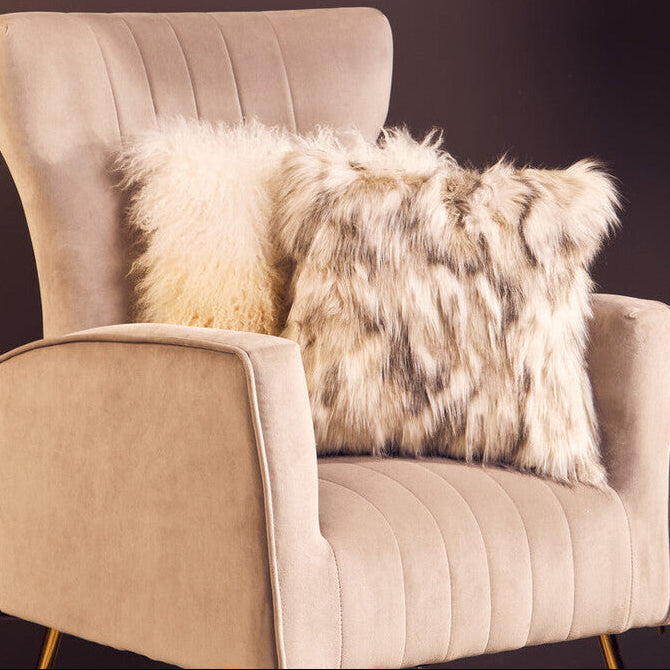 Natural Faux Fur Square Cushion